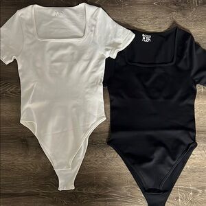 Bundle of Two NEVER WORN Square Neck Black and White Bodysuit Set